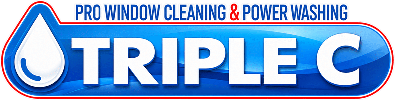 Triple C Pro Window Cleaning & Power Washing logo with a blue gradient banner and water droplet icon on the left.